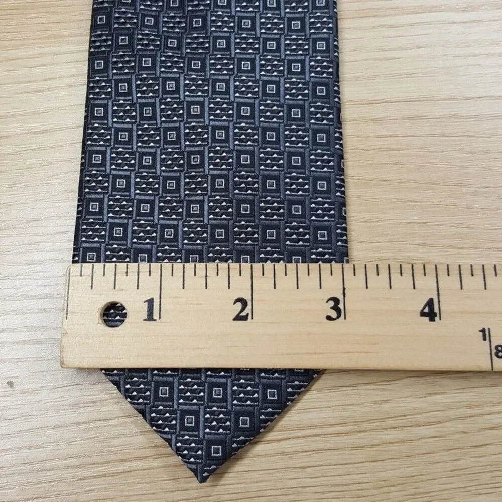 PERRY ELLIS Mens Neck Tie Black Gray Geo Tile Square Modern Classic